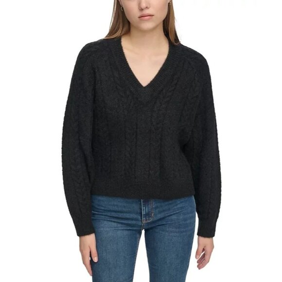 DKNY Jeans Women's Long-Sleeve Novelty Knit Sweater Black Size L MSRP $89 - Picture 1 of 2